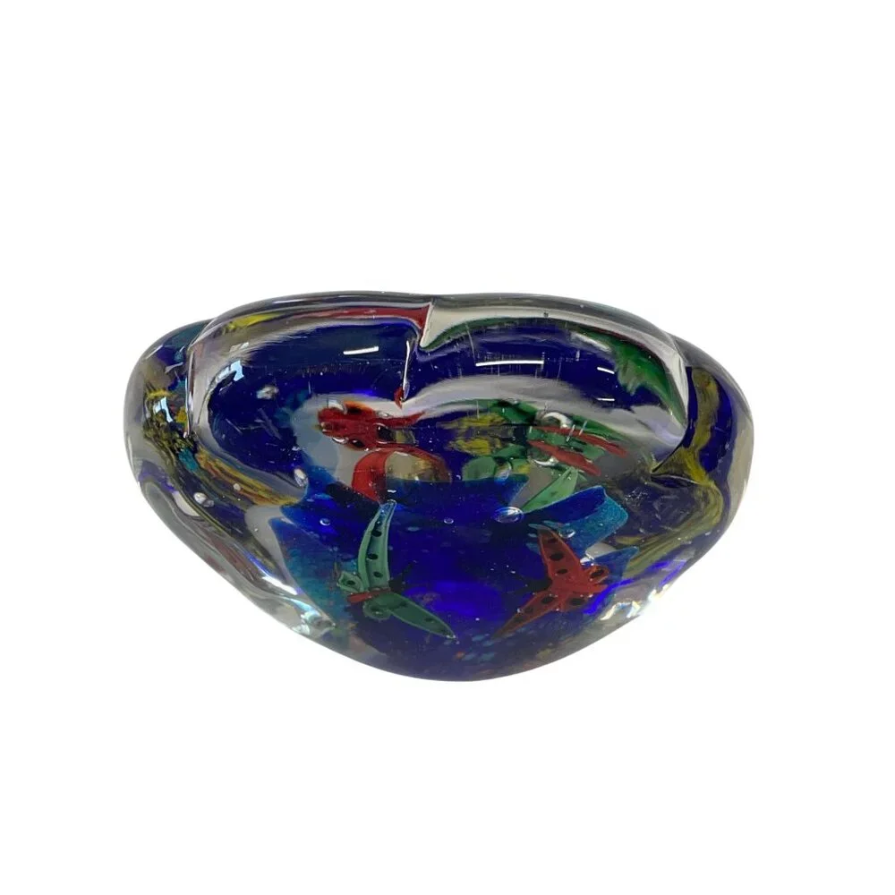 Murano Style Art Glass Paperweight Shell Aquarium Butterfly Fish‎ Vintage